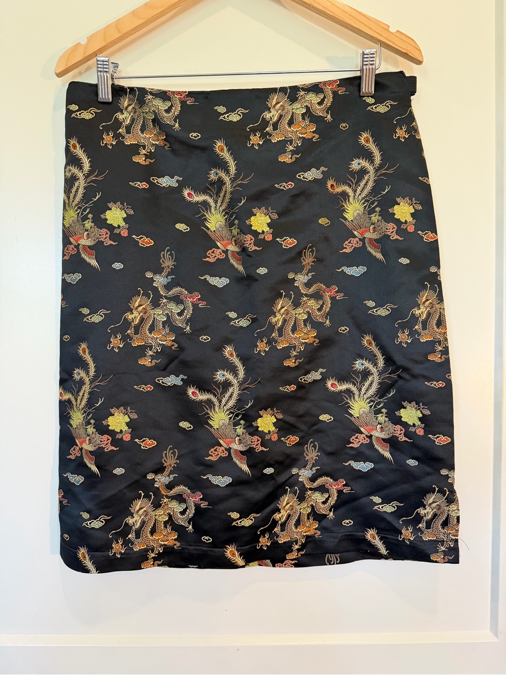 Vintage TagRag Black dragon phoenix brocade satin Y2K Goth Grunge Midi Skirt 9